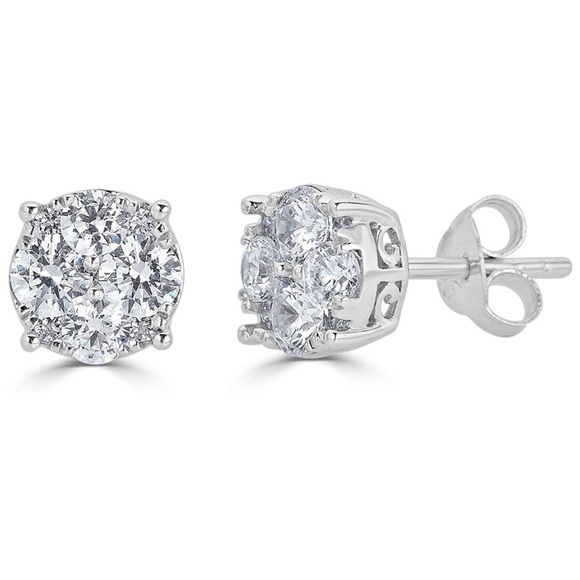 Certified Natural Diamond Cluster Earrings - Picture 1 of 7